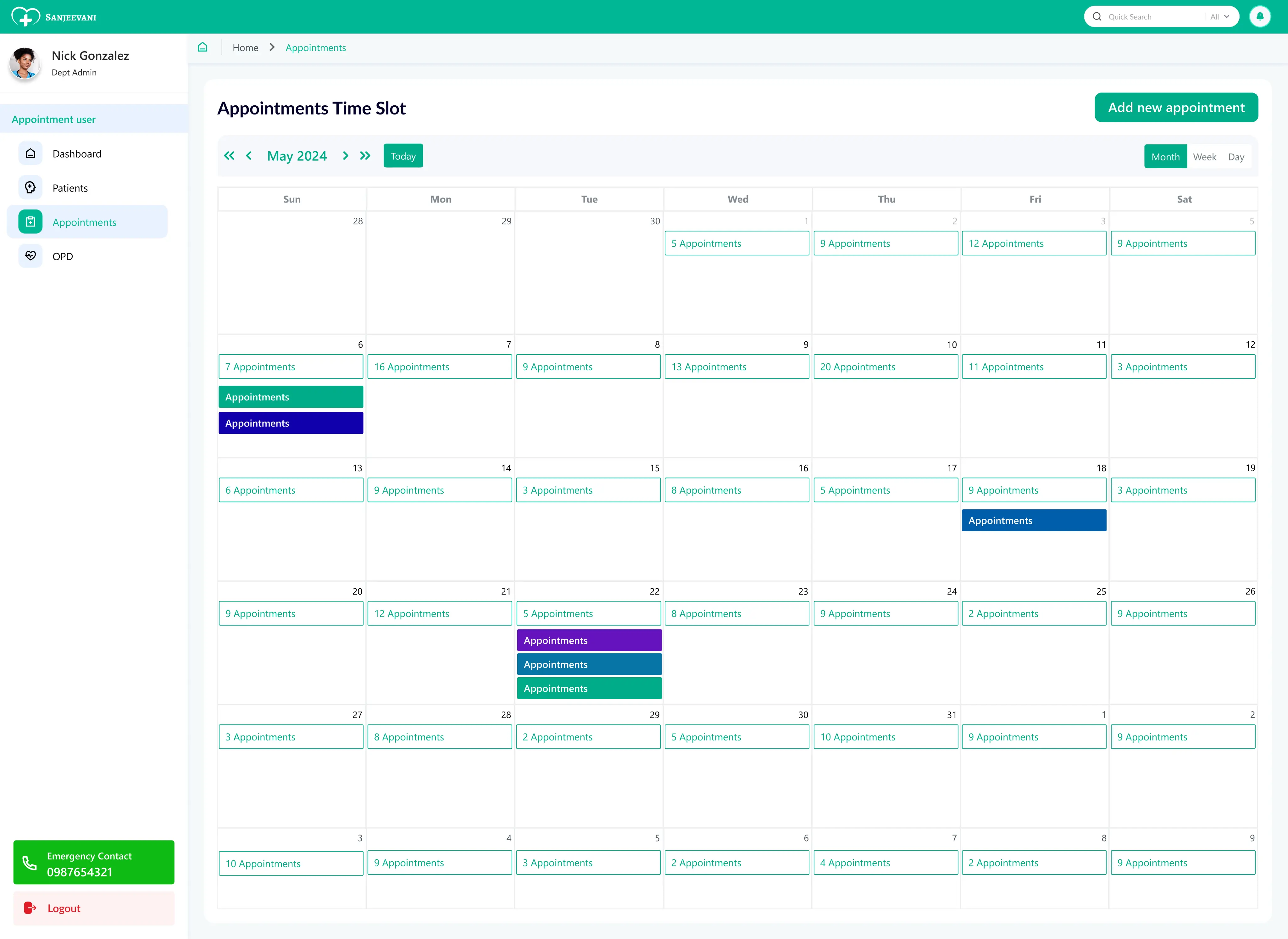Appointments calendar UI